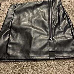 Black Faux Leather Skirt with Zipper